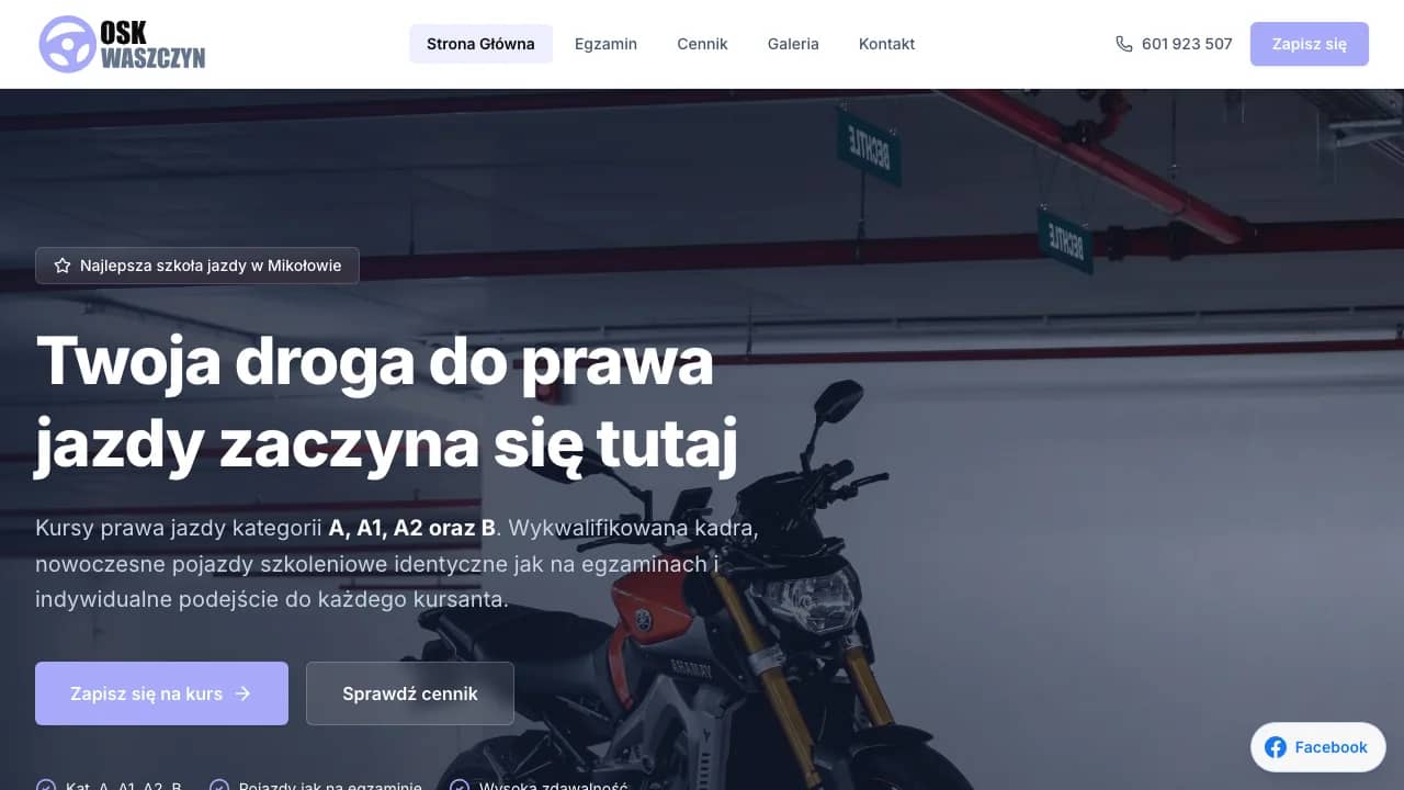 Realizacja strony internetowej OSK Waszczyn — szkoła jazdy Mikołów